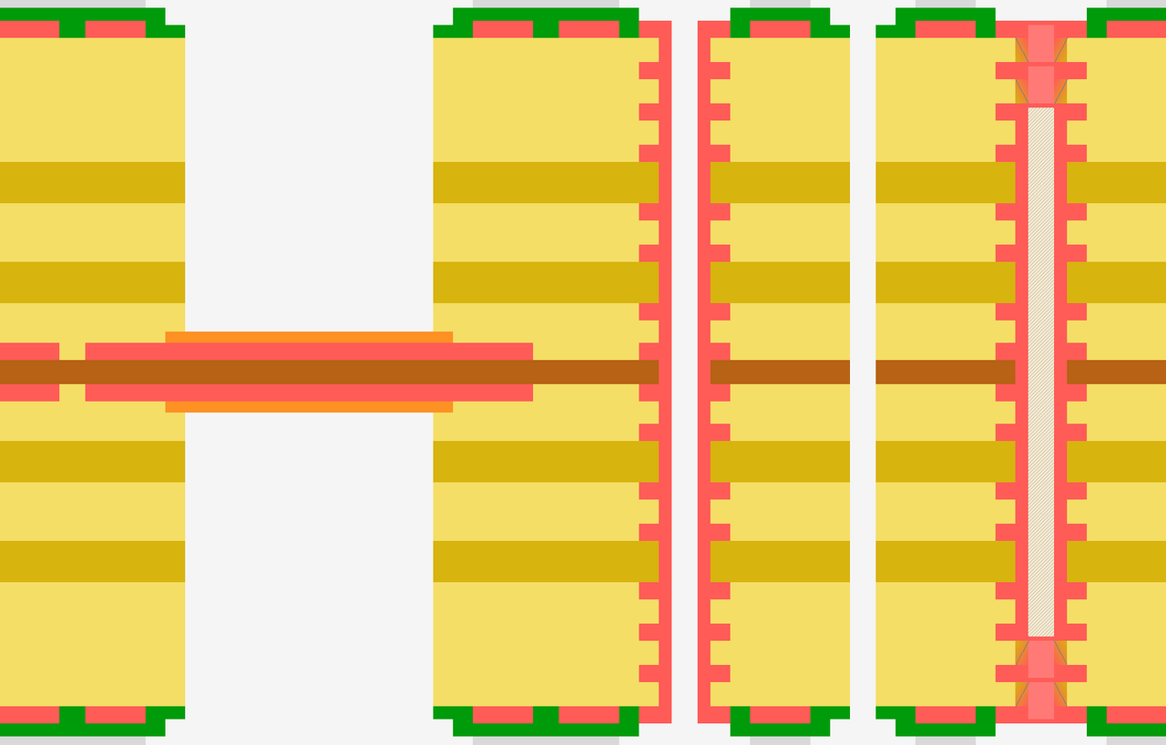 HDI-Starr-Flex-Lagenaufbau von CONTAG mit zweilagiger innenliegender Flexschicht und Microvias für hochkomplexe Schaltungen.