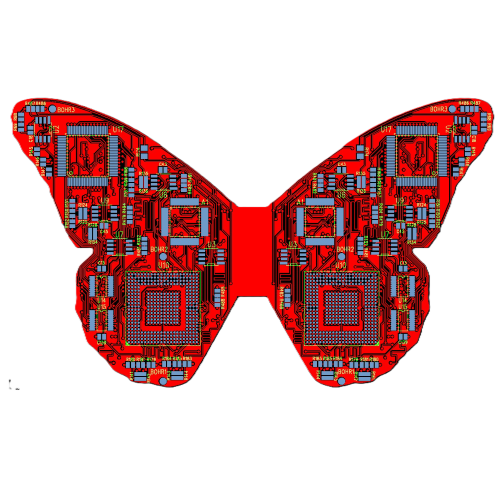 CAD-Konstruktion für eine kundenspezifische Leiterplatte in Schmetterlingsform von CONTAG.
